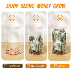 NIUBEE large capacity piggy bank holds many coins and bills.