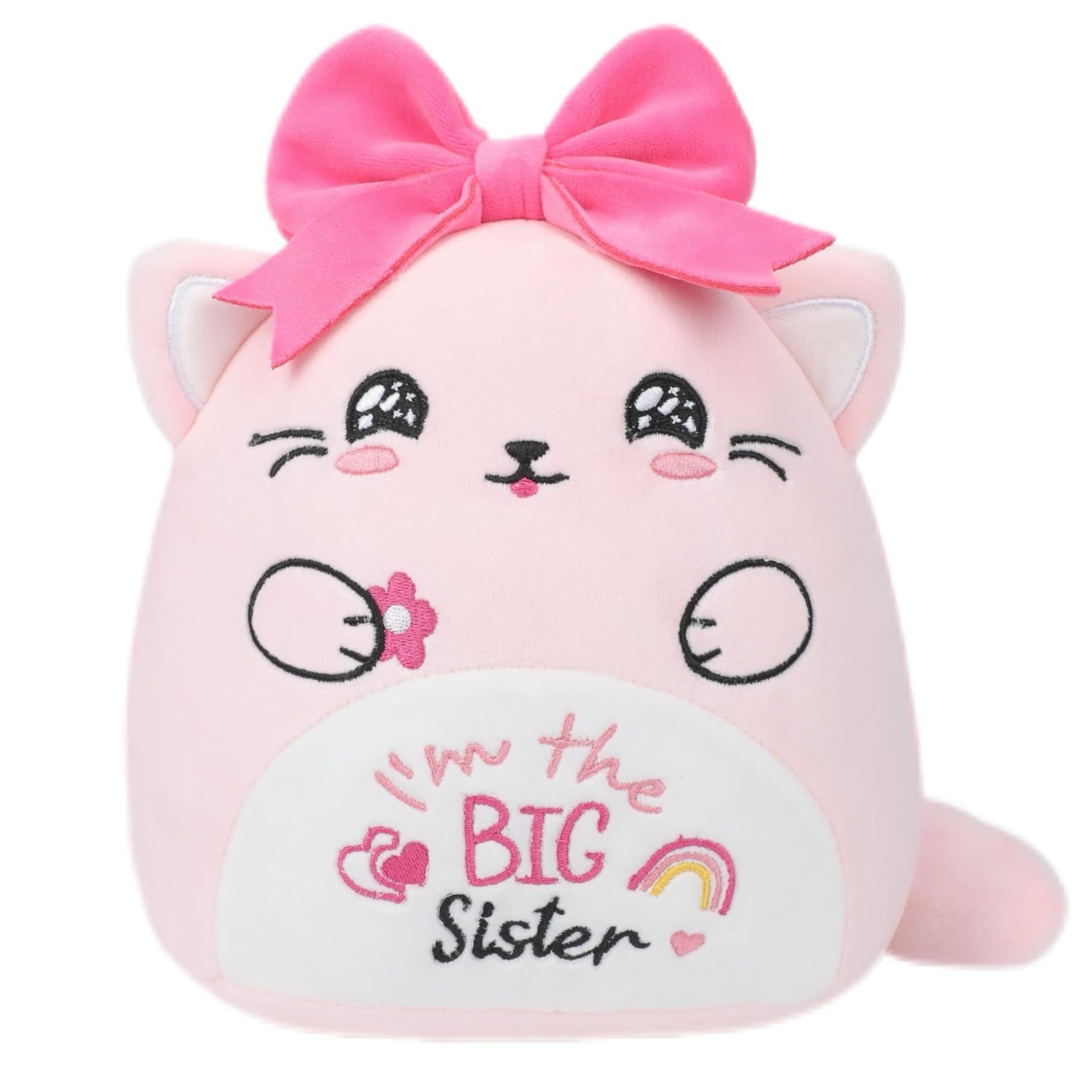 NIUBEHOHO big sister plush cat with embroidery design for a warm sibling moment