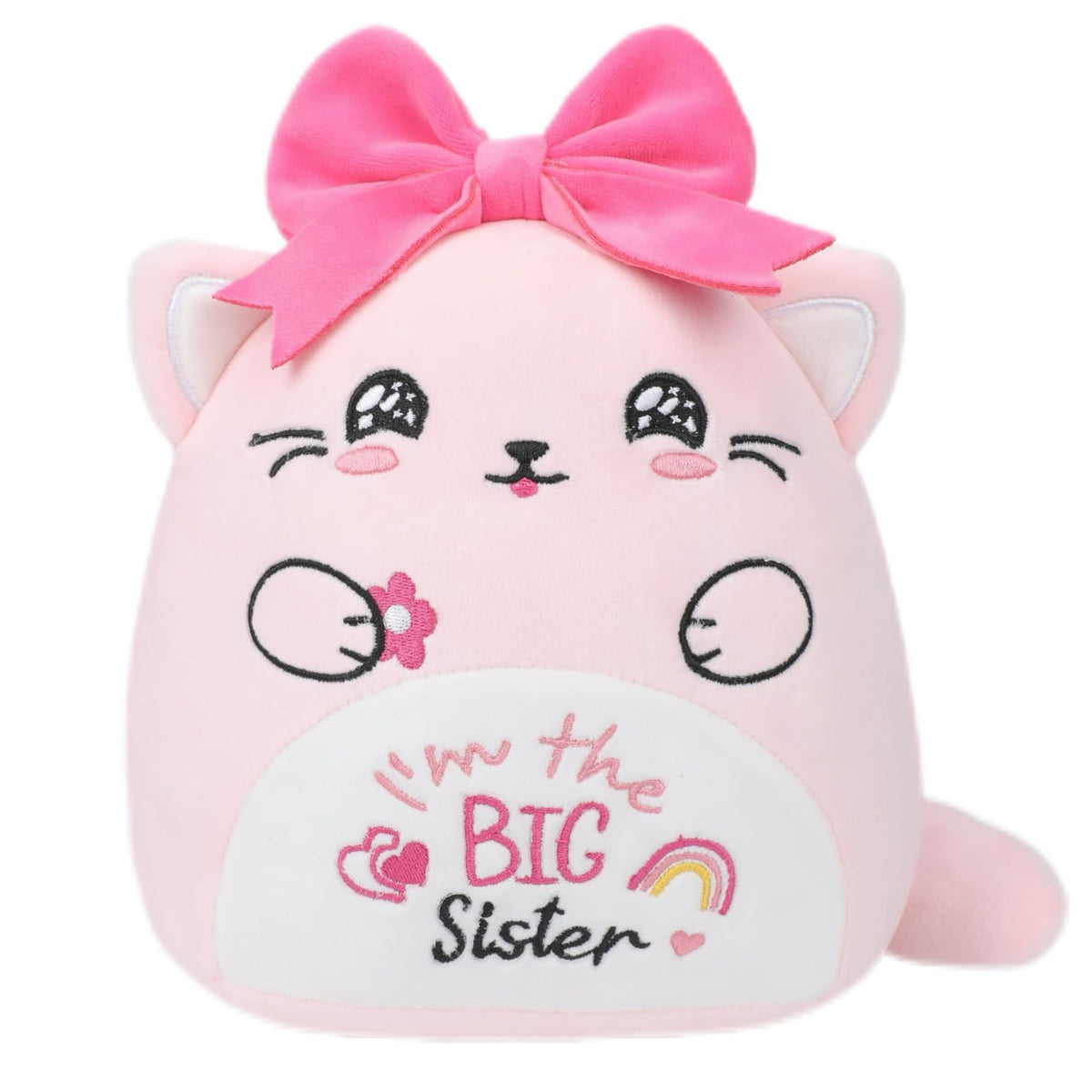 NIUBEHOHO big sister plush cat with embroidery design for a warm sibling moment