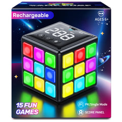 Niufunmal rechargeable game cube with score screen showing gameplay progress