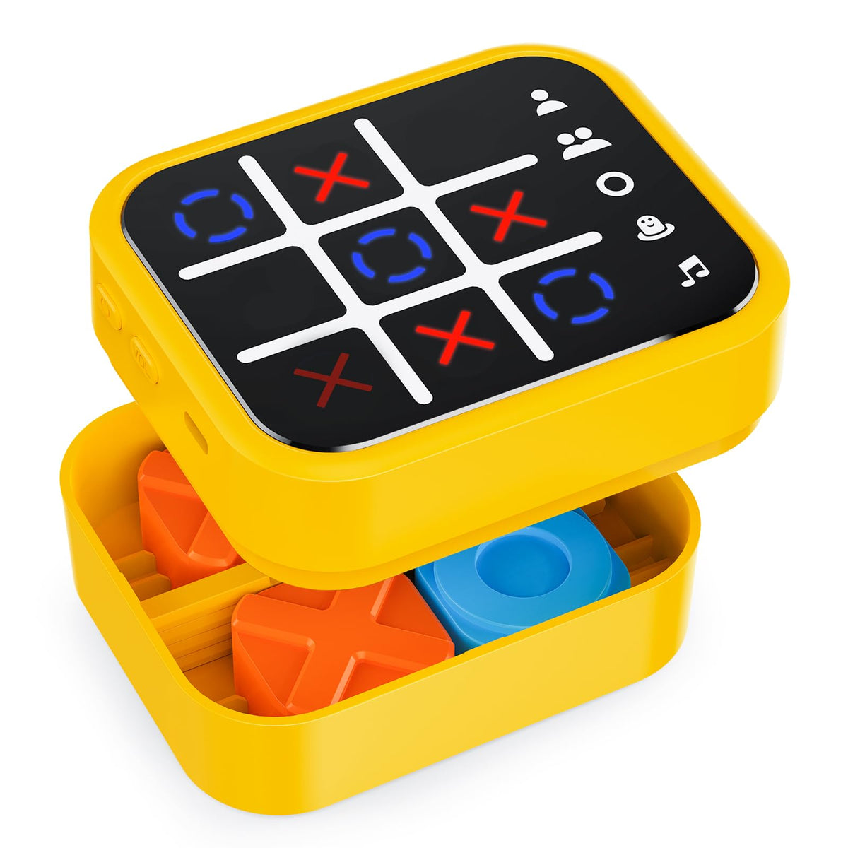 Niufuntek Tic Tac Toe box front view in bright yellow for portable family fun.