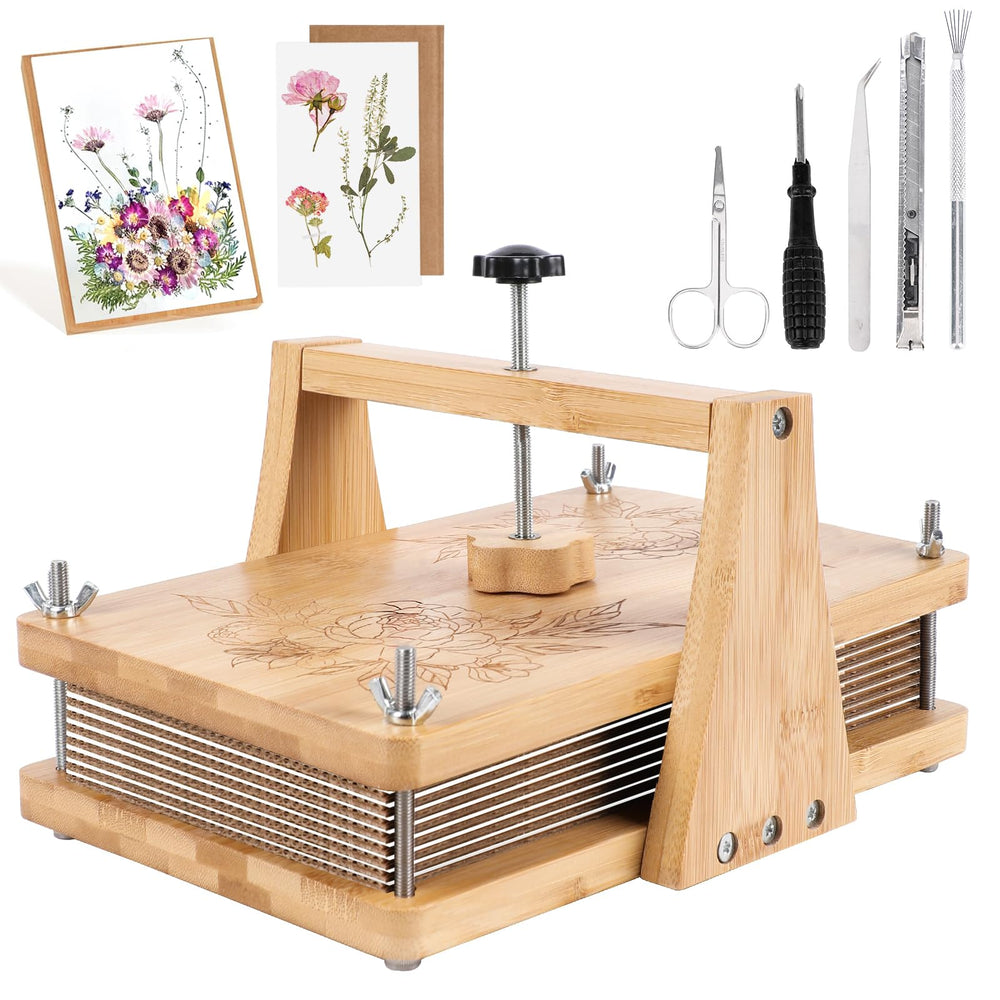 NIUGRECF large wooden flower press open for drying and arranging blooms
