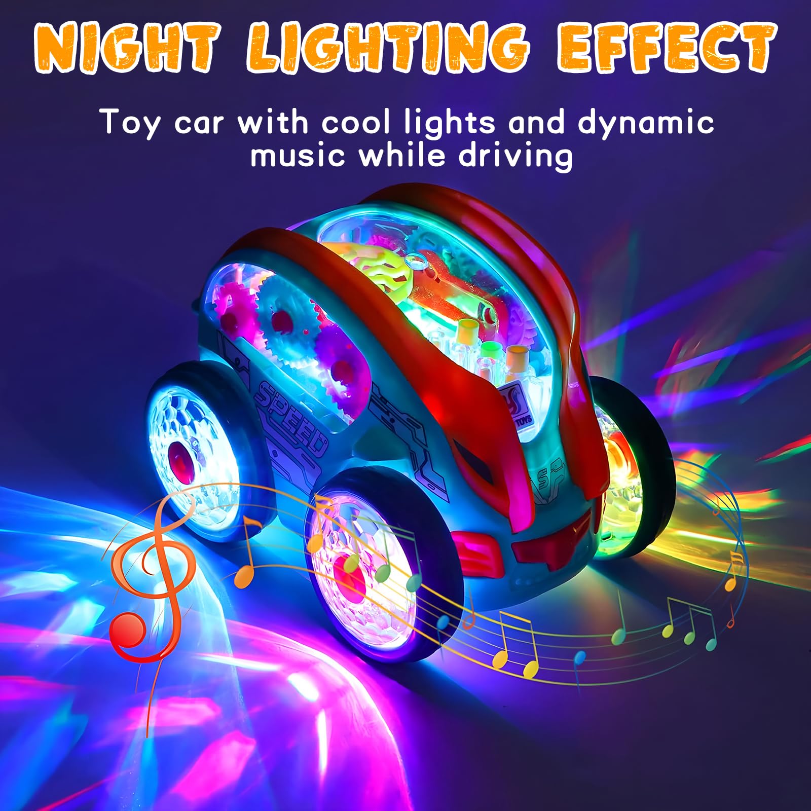Niulife light up sensory car toy bumps and goes with Bump and Go action.