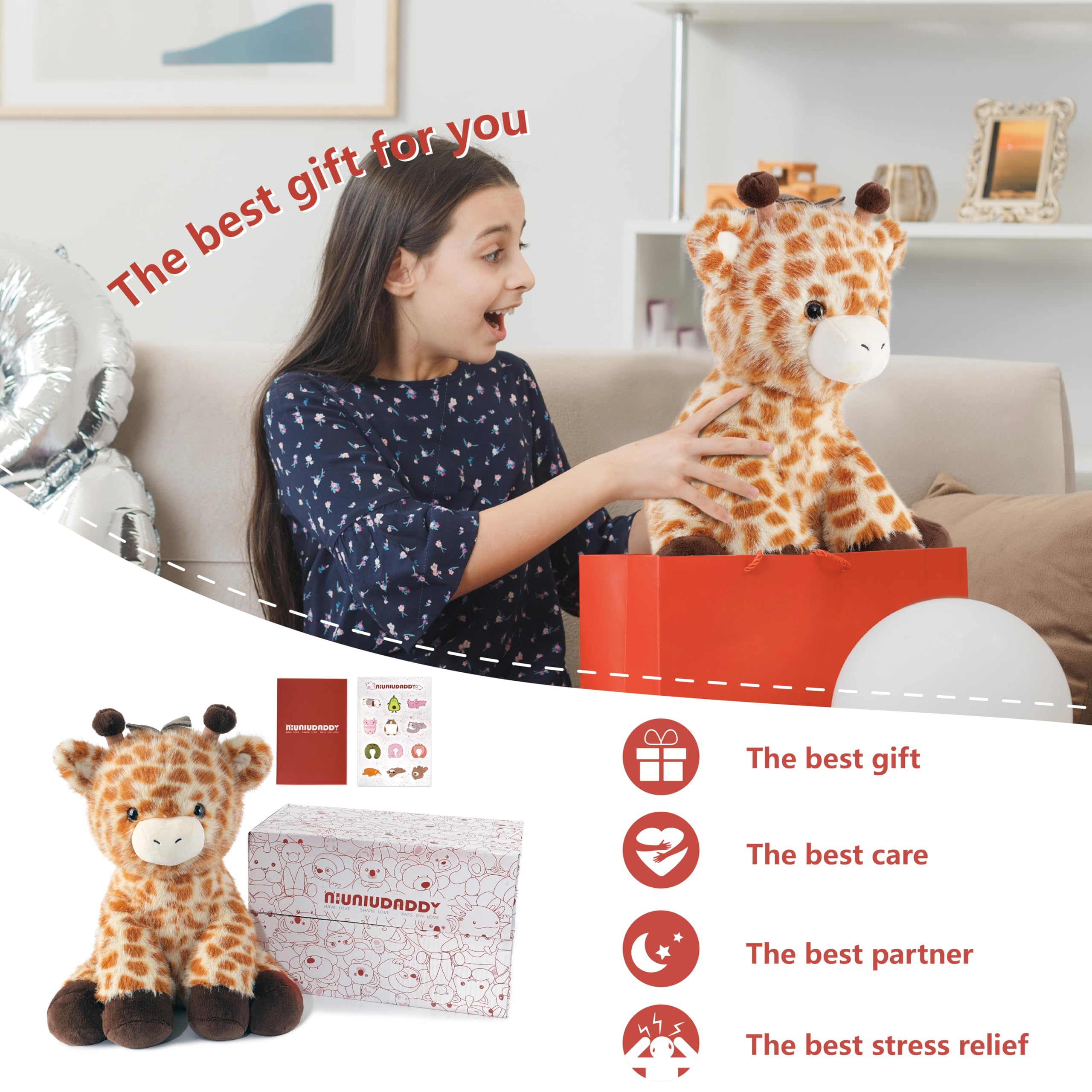 Niuniu Daddy 14-inch weighted giraffe in gift box ideal for gifting