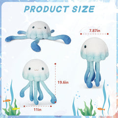 Child-friendly hug with Niuniu Daddy jellyfish plush for comforting playtime.