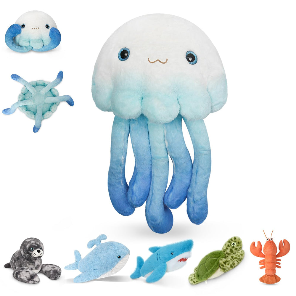 Niuniu Daddy 23-inch weighted jellyfish plush face detail for inviting hugs.