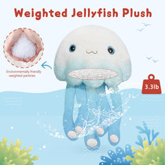 Niuniu Daddy jellyfish plush in car for calming travel moments.