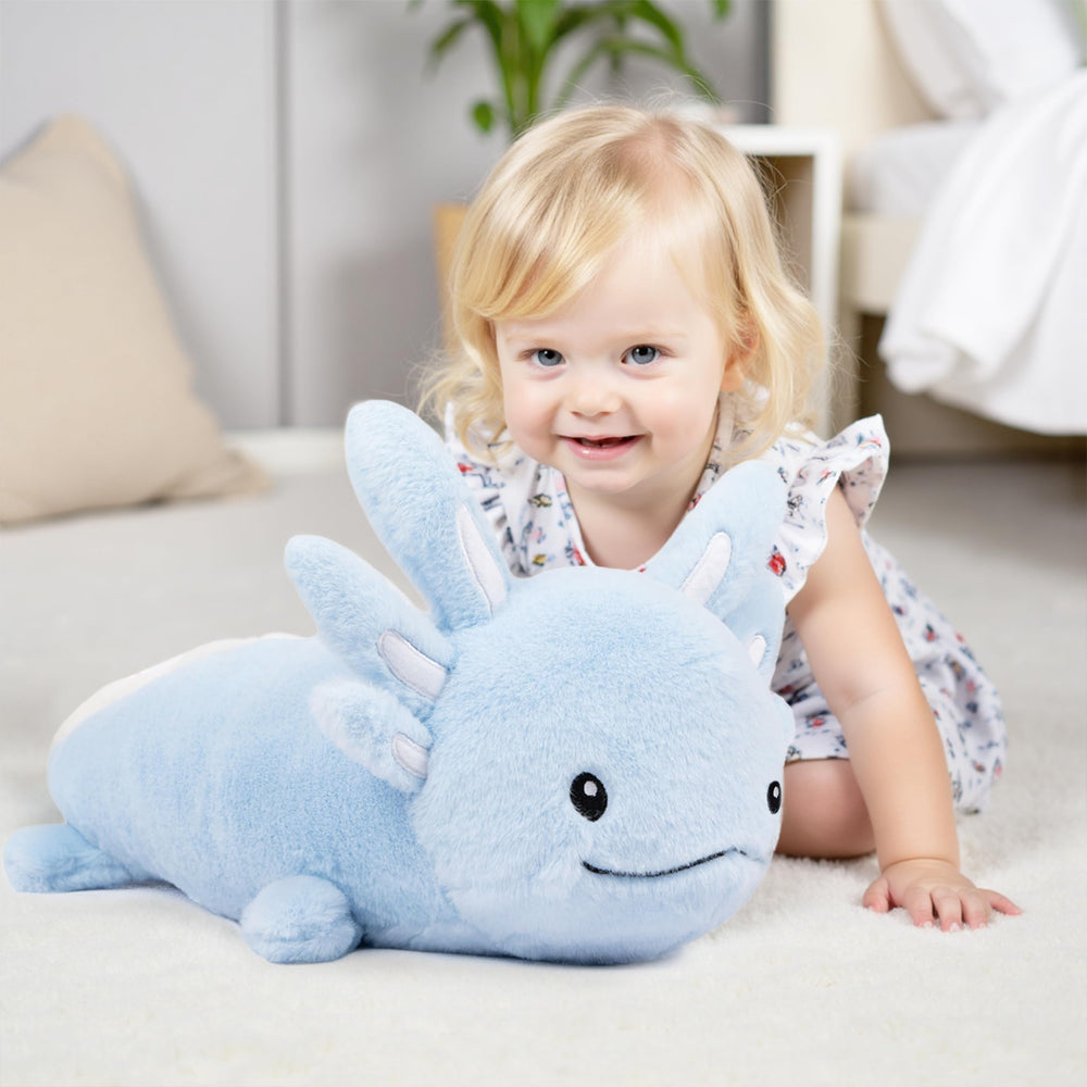 Niuniu Daddy axolotl weighted body pillow ideal for soothing pressure during relaxation.