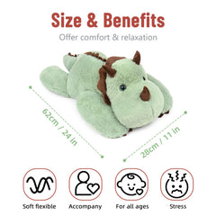 Niuniu Daddy dinosaur plush used as travel decor in car.