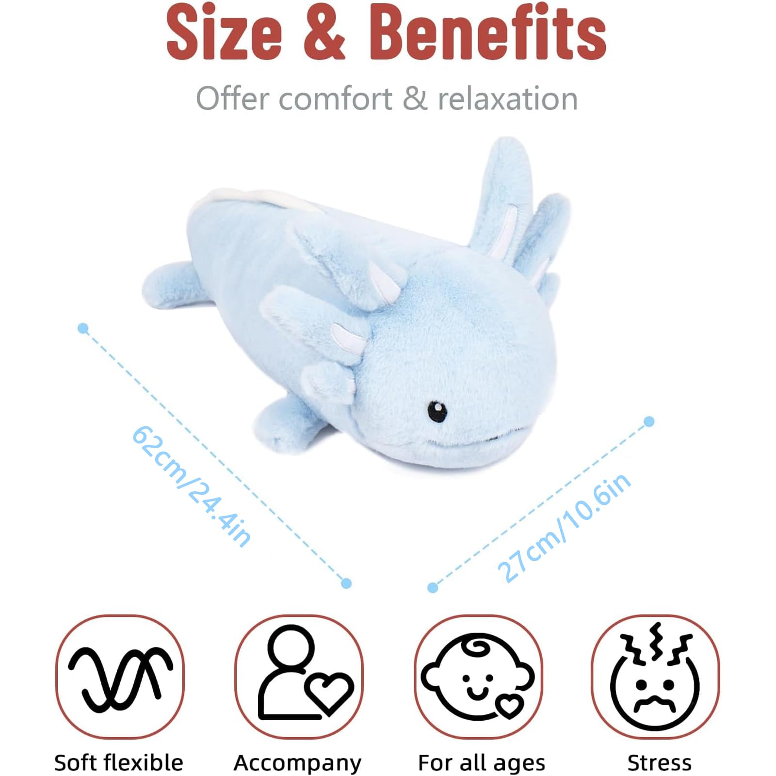 Niuniu Daddy heavy axolotl stuffed animal showing uneven weight distribution for hugging back.