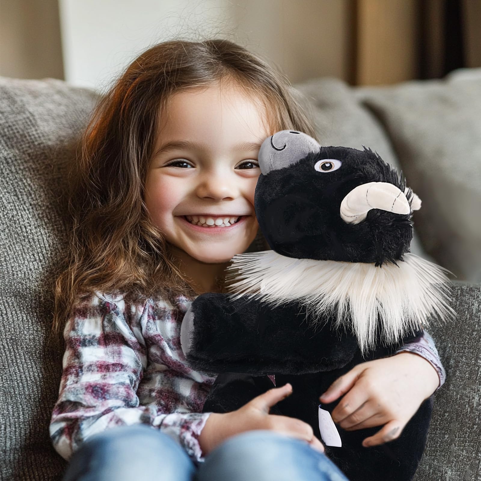 Niuniu Daddy Highland Cow weighted plush side view highlights cuddly profile for hugs.