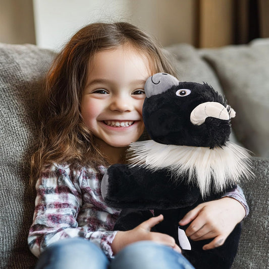 Niuniu Daddy Highland Cow weighted plush side view highlights cuddly profile for hugs.