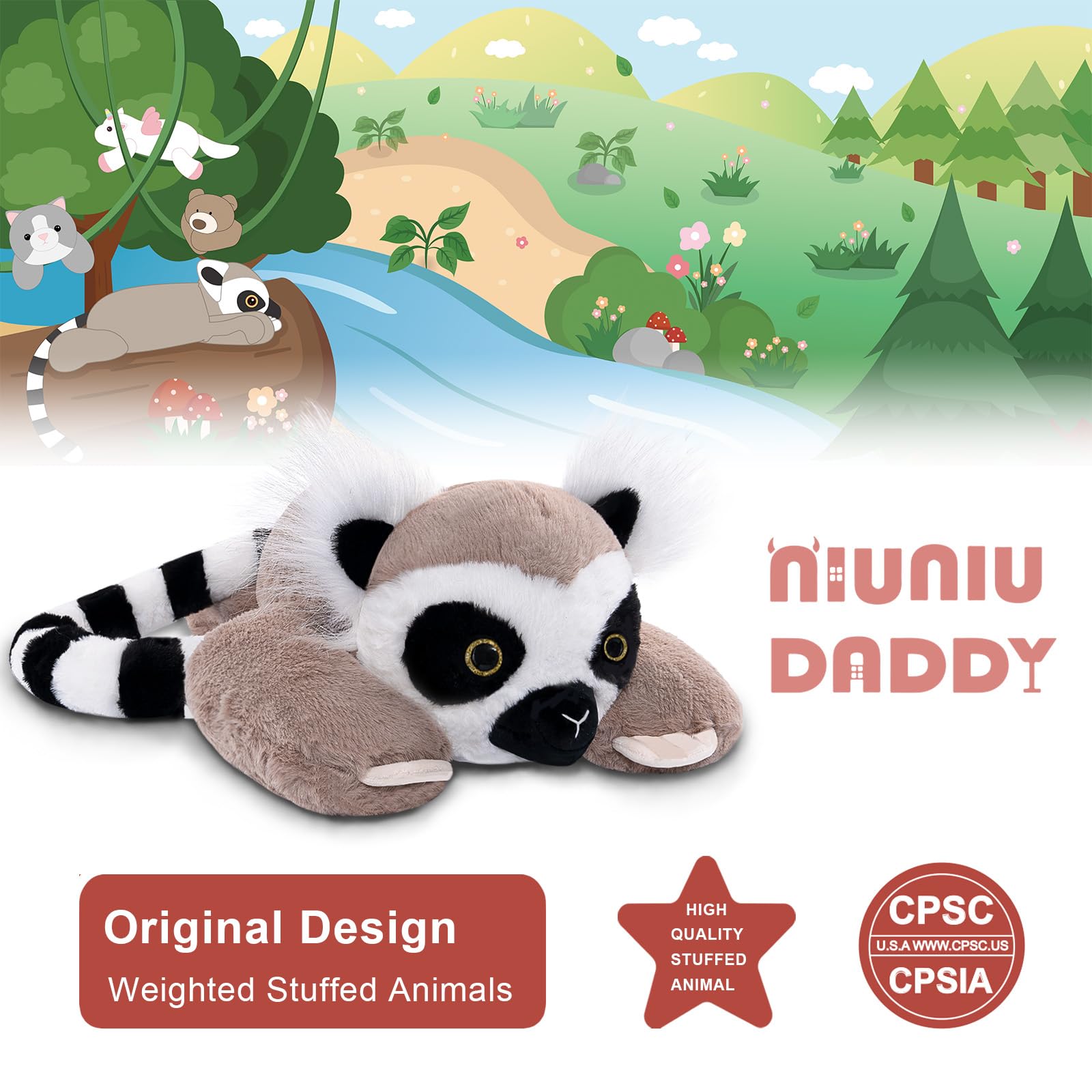Niuniu Daddy weighted lemur serves as a decorative, cozy room accent.