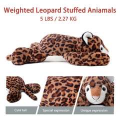 Niuniu Daddy leopard weighted plush in bed, ideal for sleeping companions.