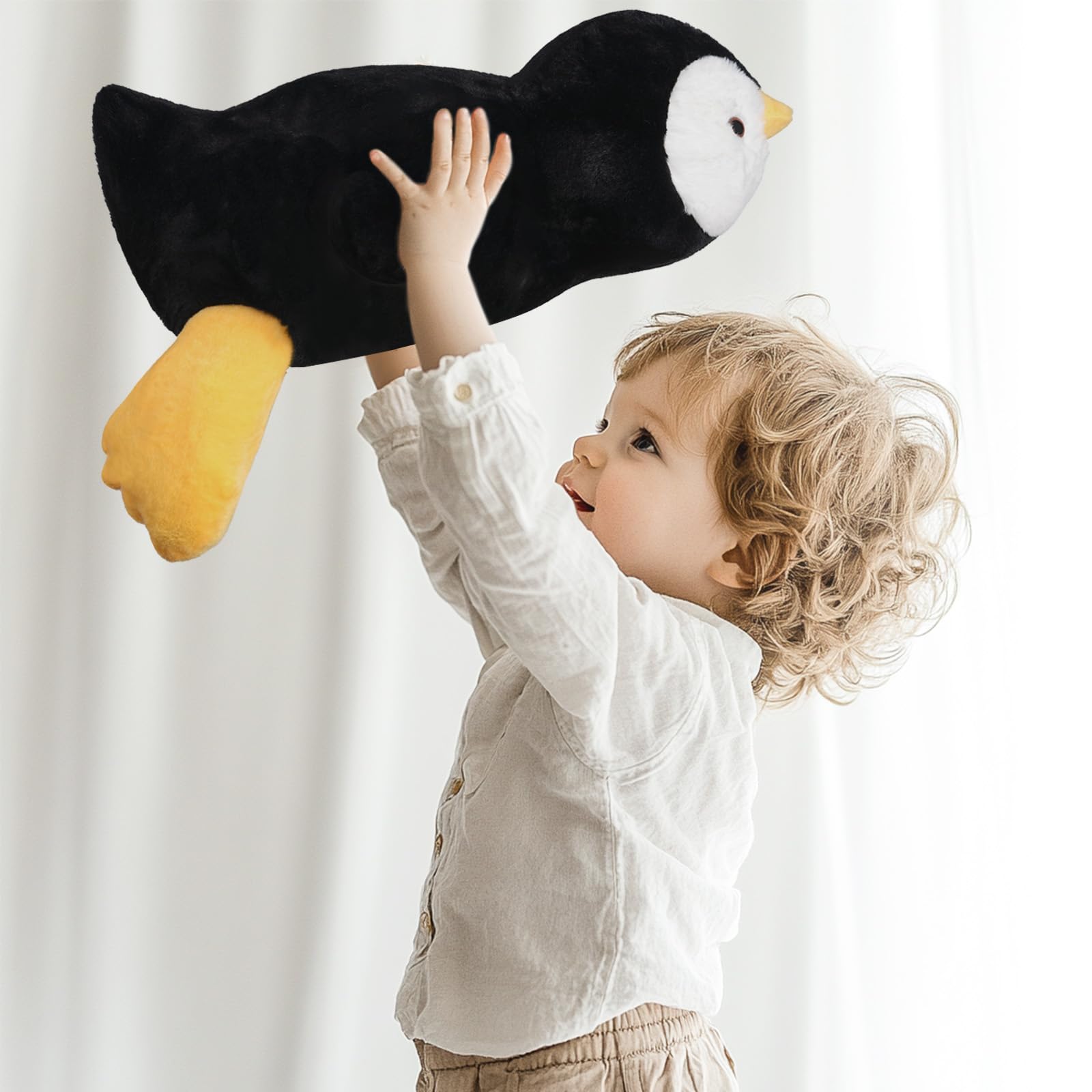 Niuniu Daddy Penguin weighted plush—side view highlighting soft fur for touch.
