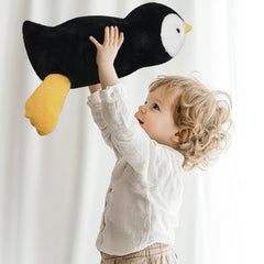 Niuniu Daddy Penguin weighted plush—side view highlighting soft fur for touch.