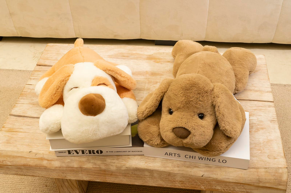 Niuniu Daddy weighted dog plush bedtime snuggle demonstrates calming comfort at night