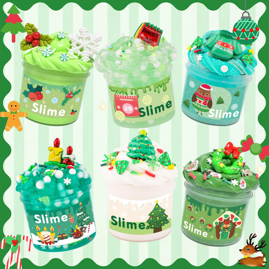 NiuSphere Christmas Green Slime jars display butter slime texture for satisfying tactile play.