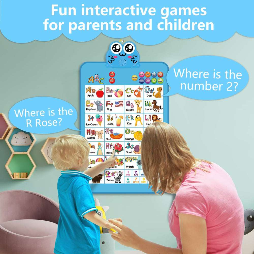 Niwoed child using the wall chart on the wall for classroom-style learning