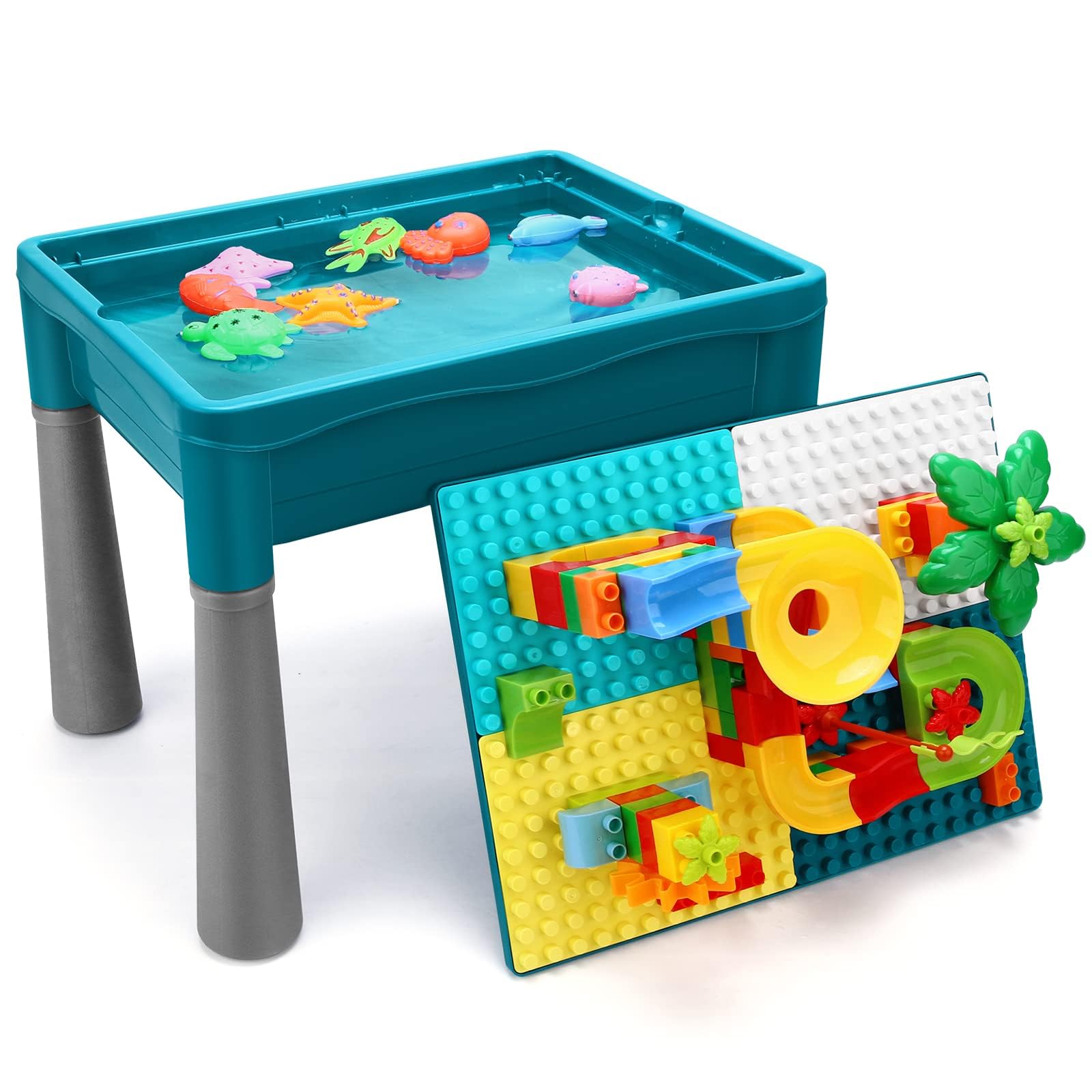 NIWOTA double-sided table with blocks for imaginative building play.