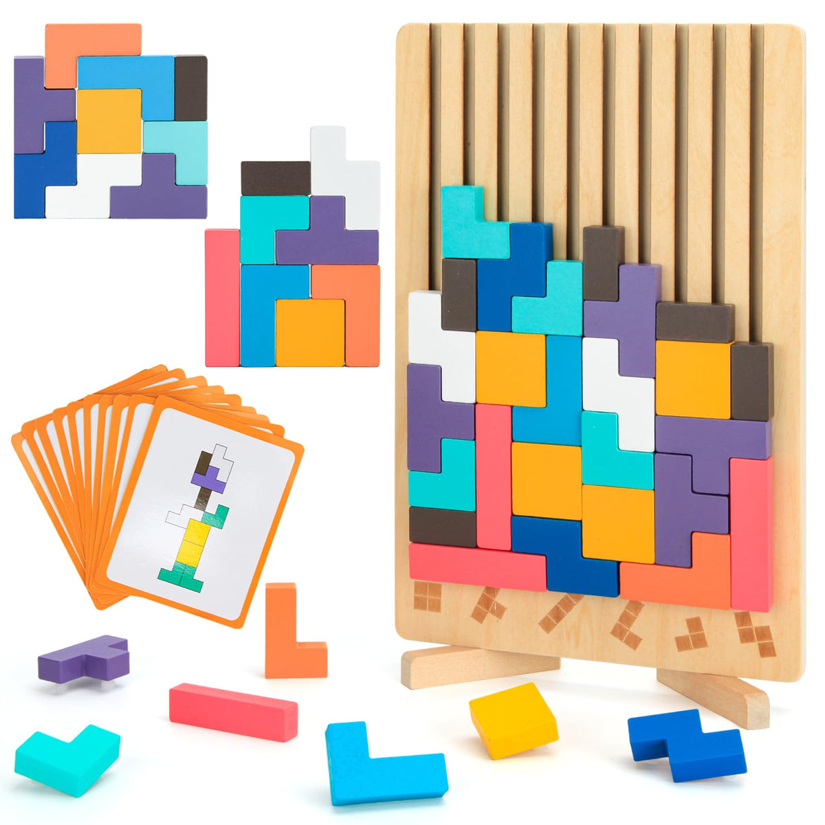Niyopdg wooden stacking puzzle board laid flat, promoting focused, screen-free play.