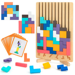 Niyopdg wooden stacking puzzle board laid flat, promoting focused, screen-free play.