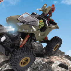 NKOK Halo Rock Hog LED headlights illuminate trails and rooms during play.