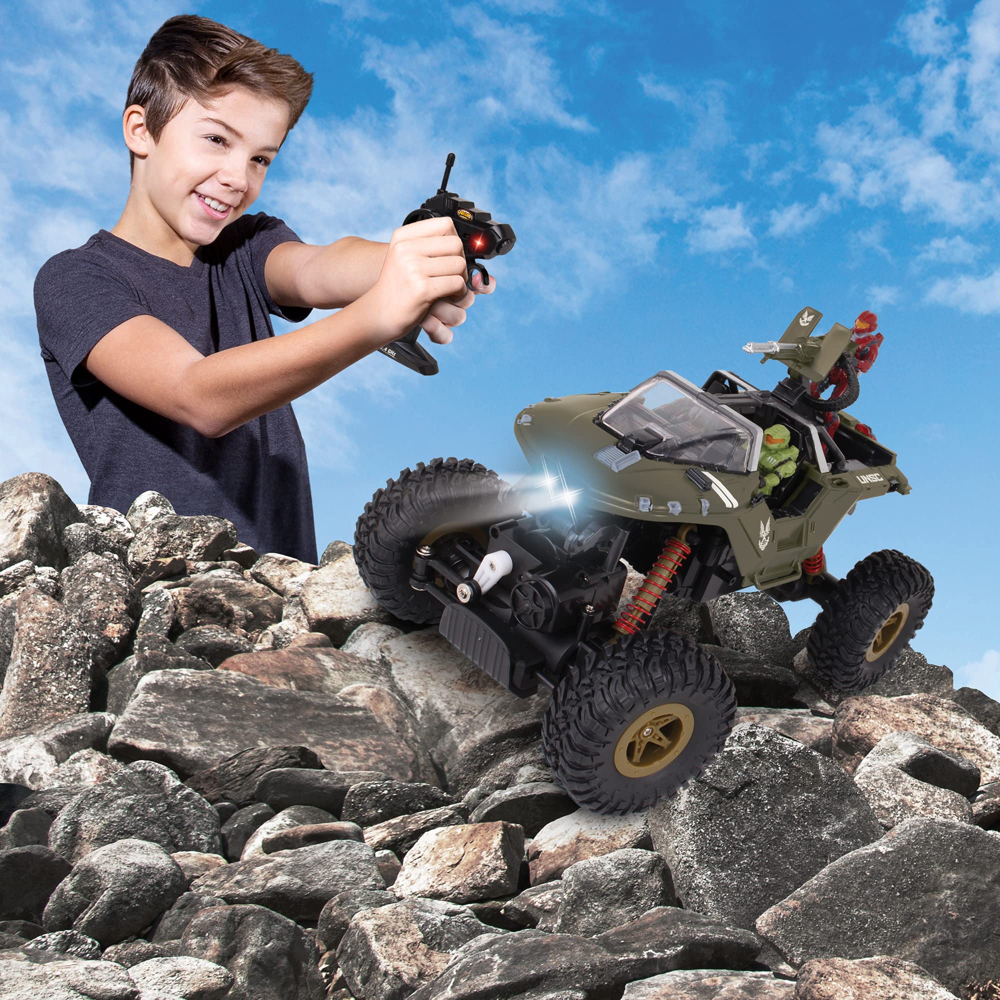 NKOK Halo Rock Hog Spartan on turret highlights rotating figure for action scenes.