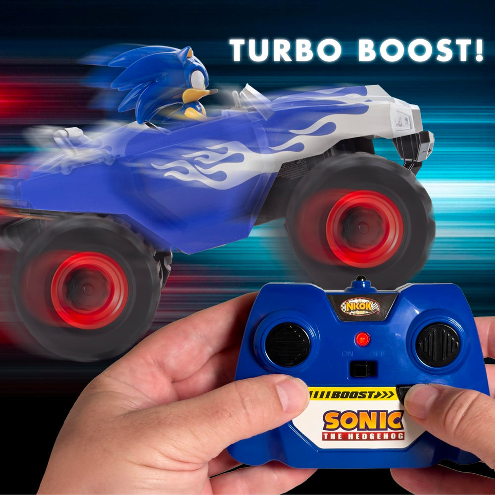 NKOK Sonic CrossWorlds Monster Truck LED headlights illuminate trails.