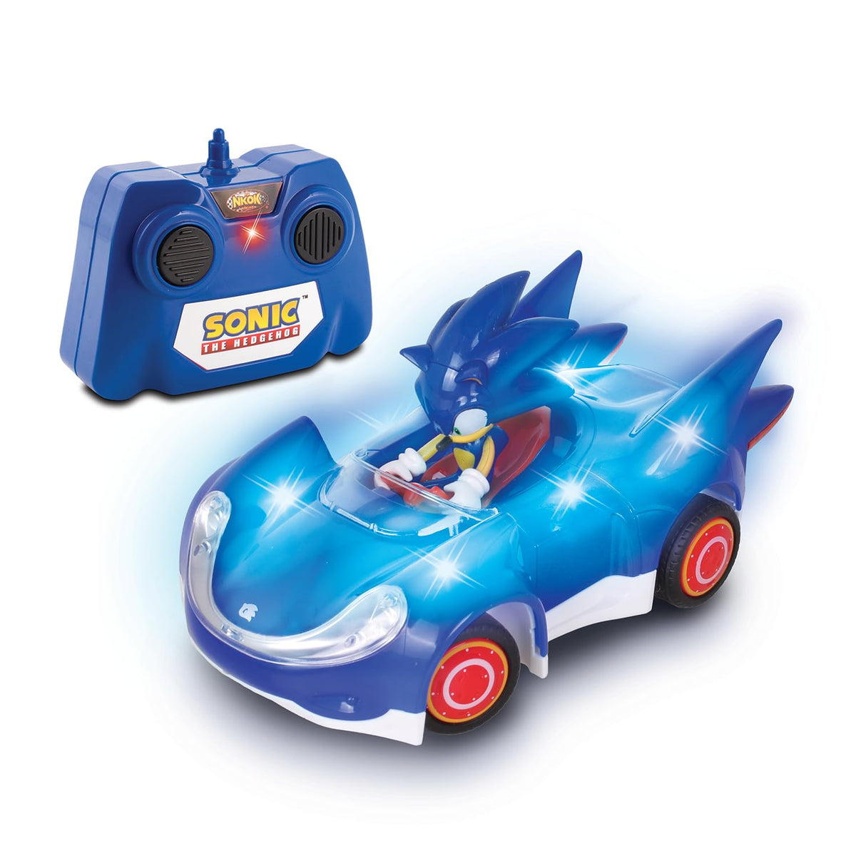 NKOK Sonic Glow Racer front view with vivid LEDs for nighttime play.