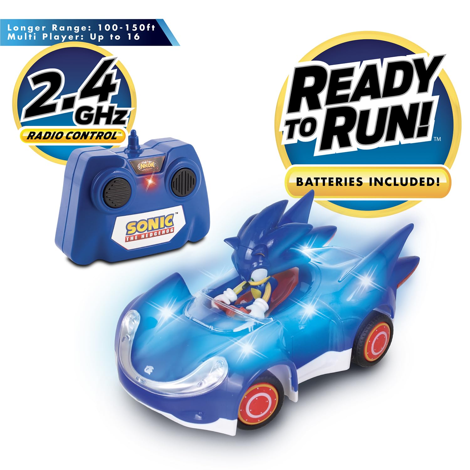 NKOK Sonic Glow Racer LED illumination with multiple glow modes for dramatic effects.