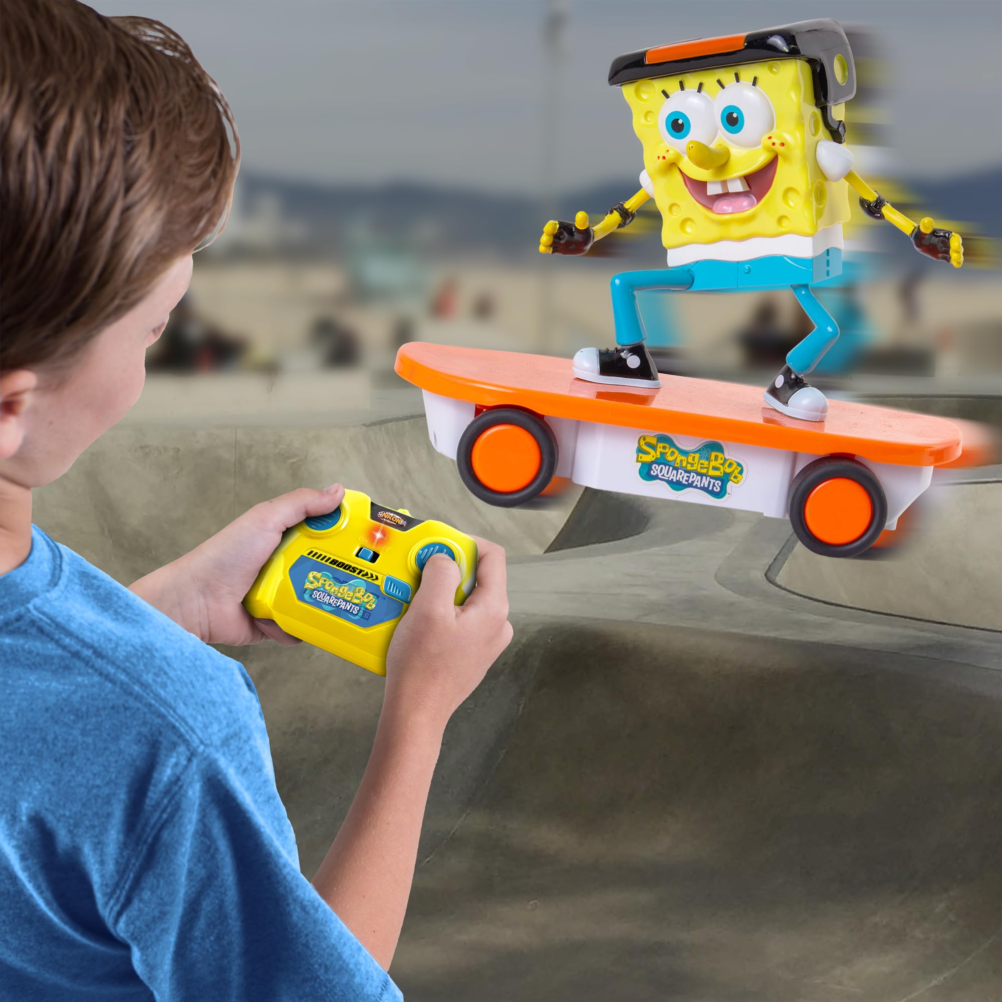 NKOK SpongeBob Skateboarder closeup shows durable kid-friendly design.