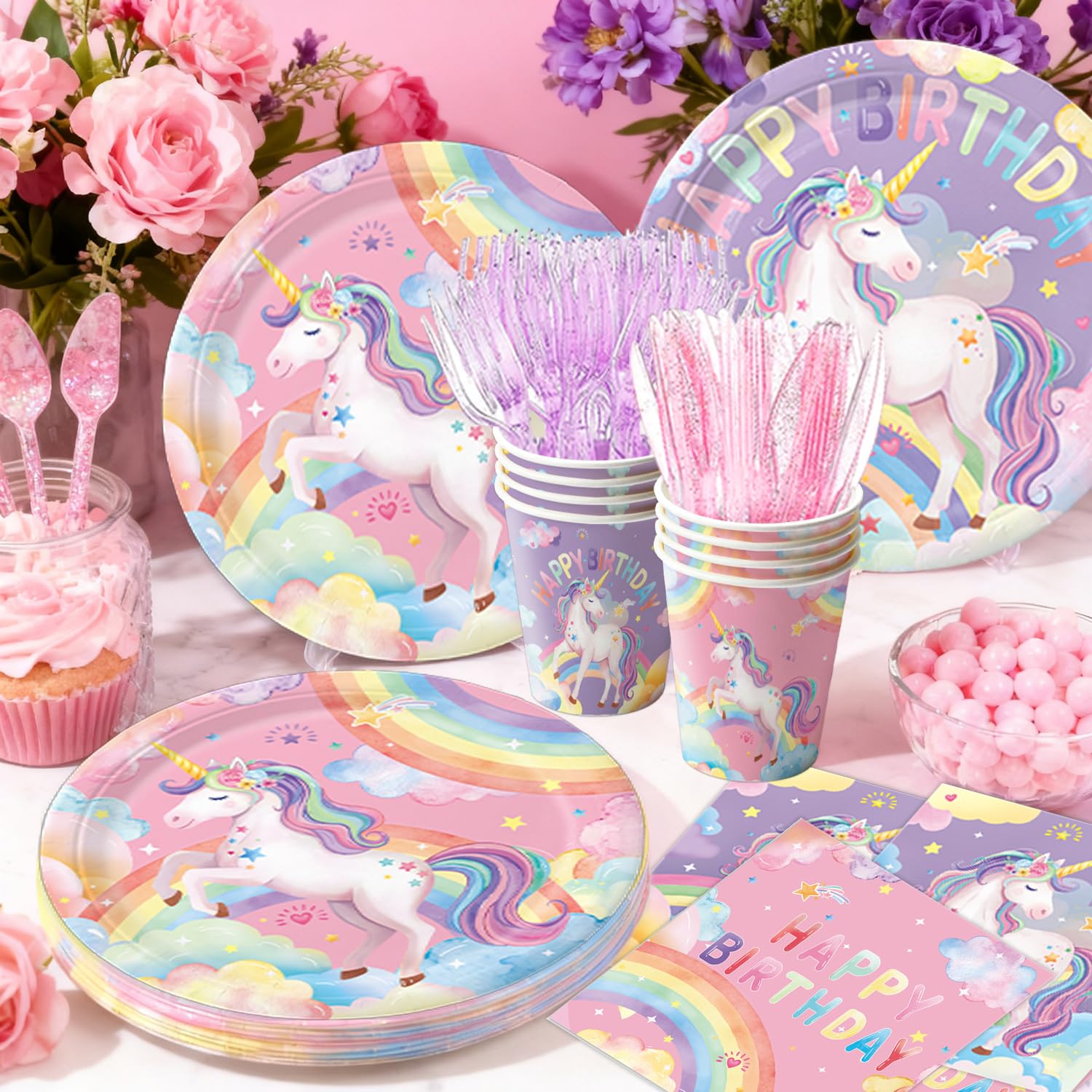 NKPDAXM 9-inch unicorn plates provide sturdy tableware for direct food contact