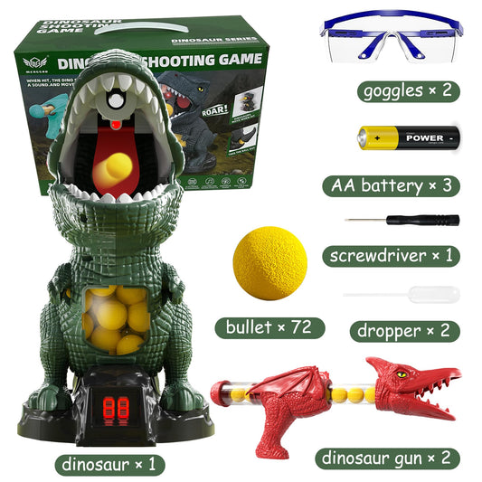 NMM movable dinosaur shooting toy with air pump guns for precise aim practice.