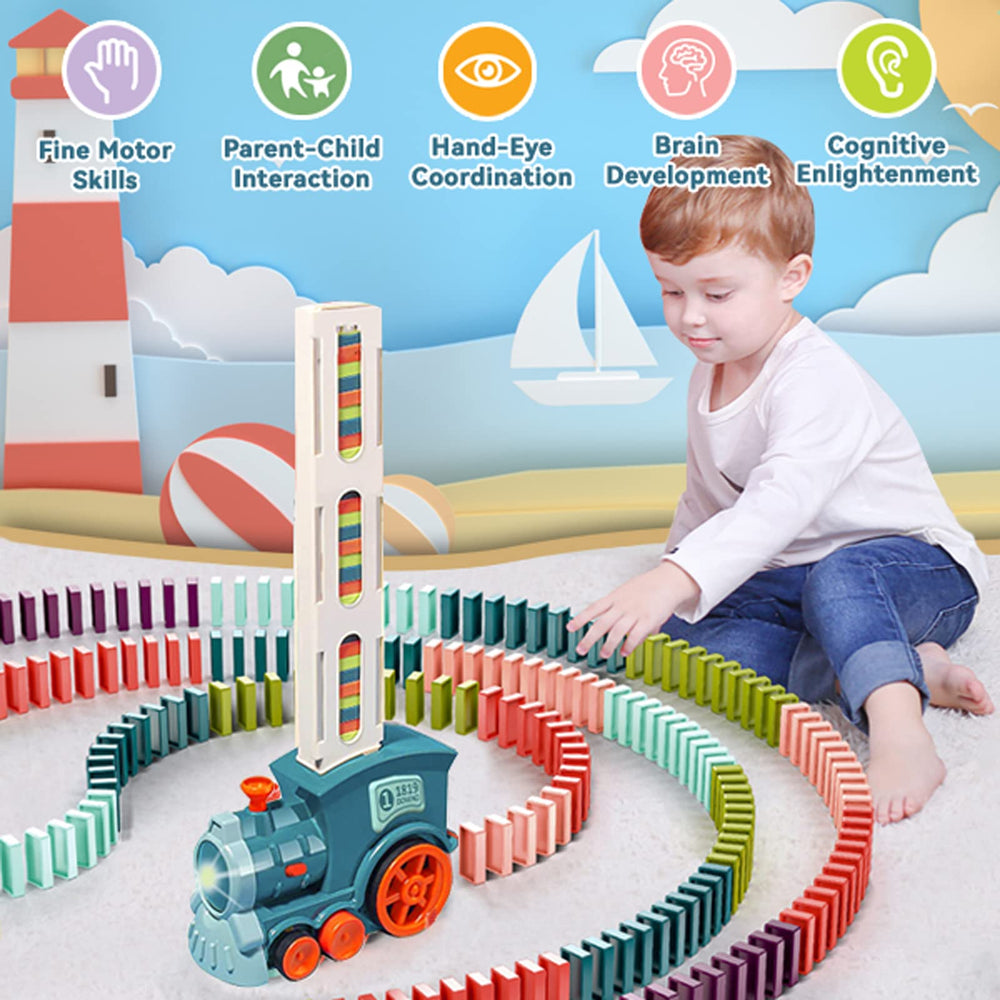 Noaideoi domino train automatic-function helps kids explore cause and effect.