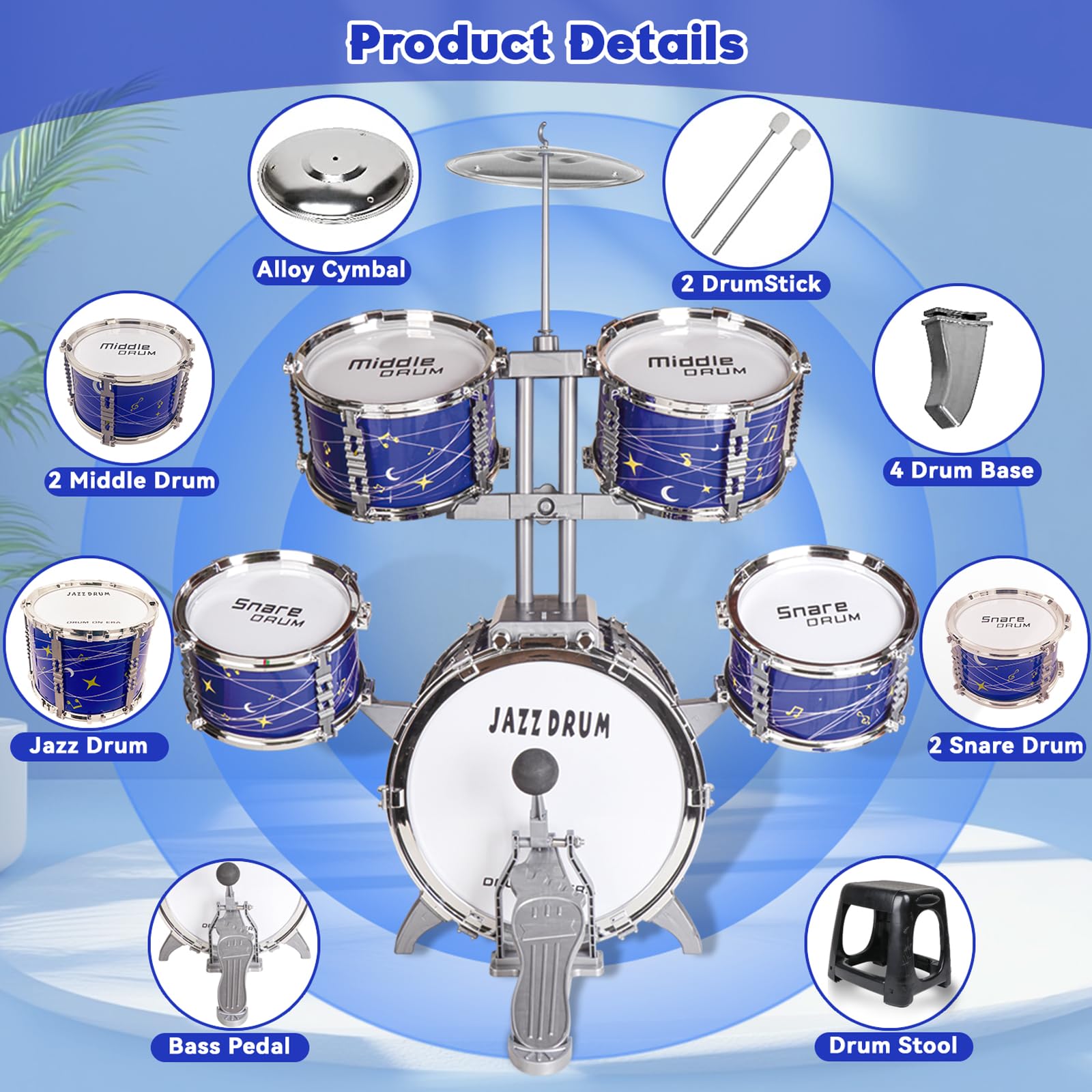 Noaideoi Kids Drum Set starry sky theme for imaginative play