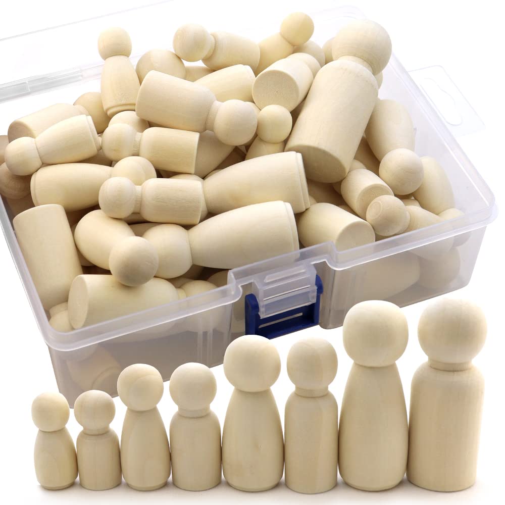 NODG 50 unfinished peg dolls with storage box ready for crafting.