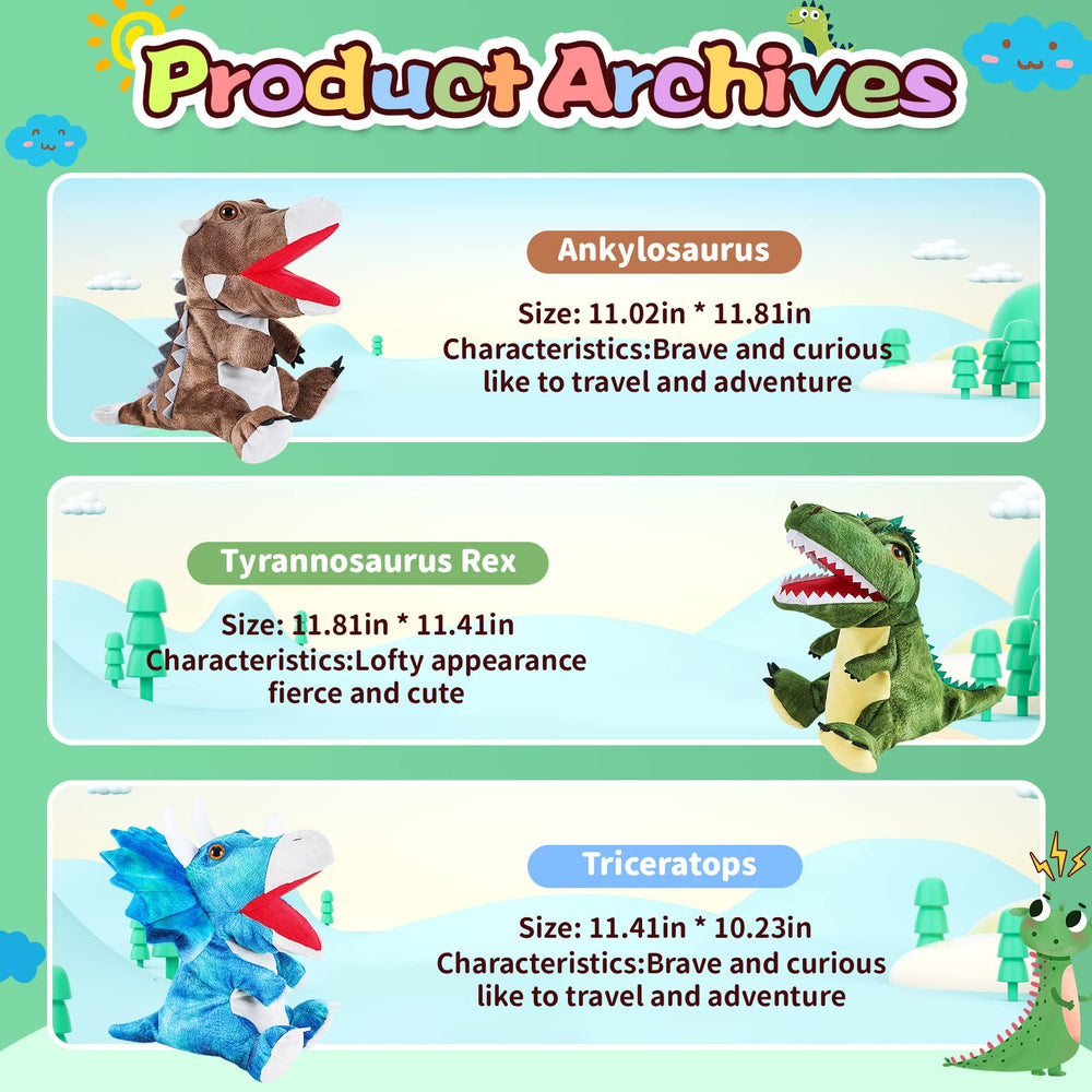 Noetoy dinosaurs puppets encourage language development during playtime activities.