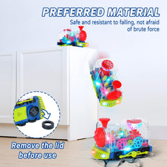 Noetoy light up train toy transparent body shows rotating gears for observation