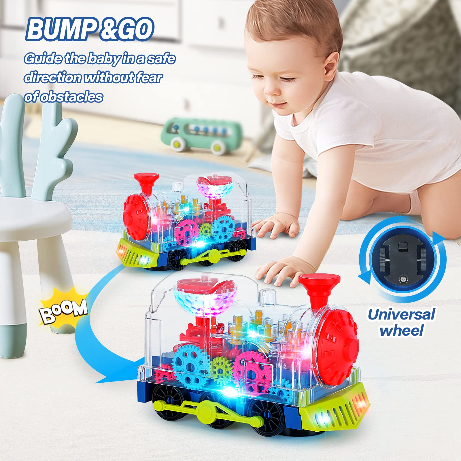 Noetoy light up train toy universal wheels enable direction changes for floor play