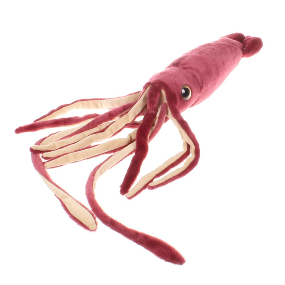 Nohito giant red squid plush sits invitingly on a sofa.