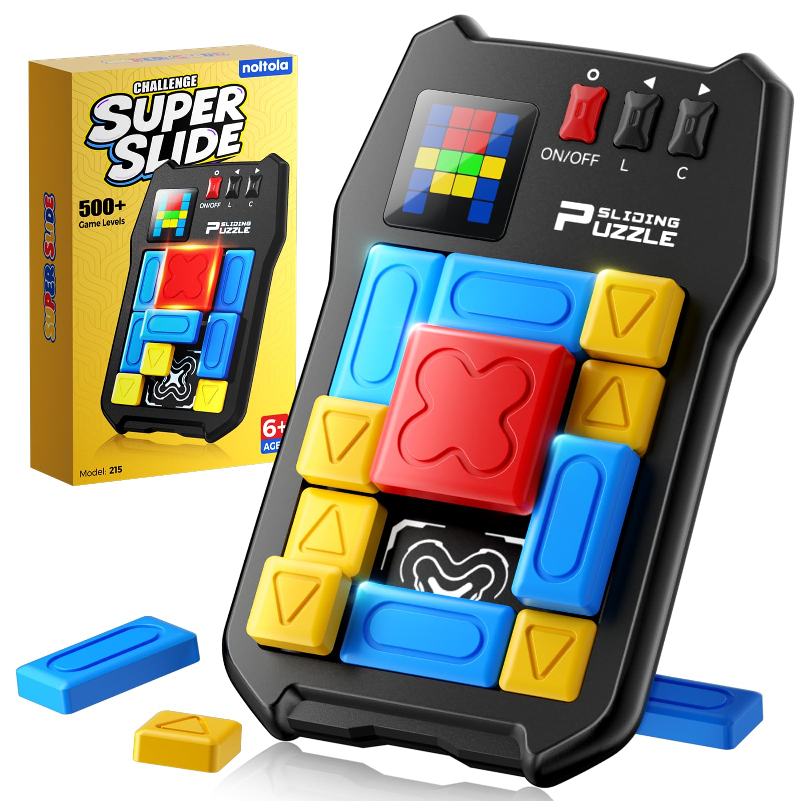 Noltola Super Slide puzzle game with LED screen and red block for focused problem solving