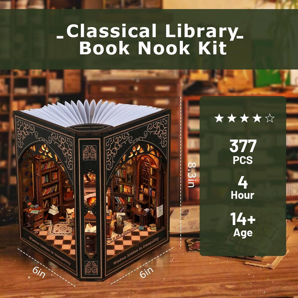NookMaster hollow-frame design casts dramatic light patterns on a bookcase.