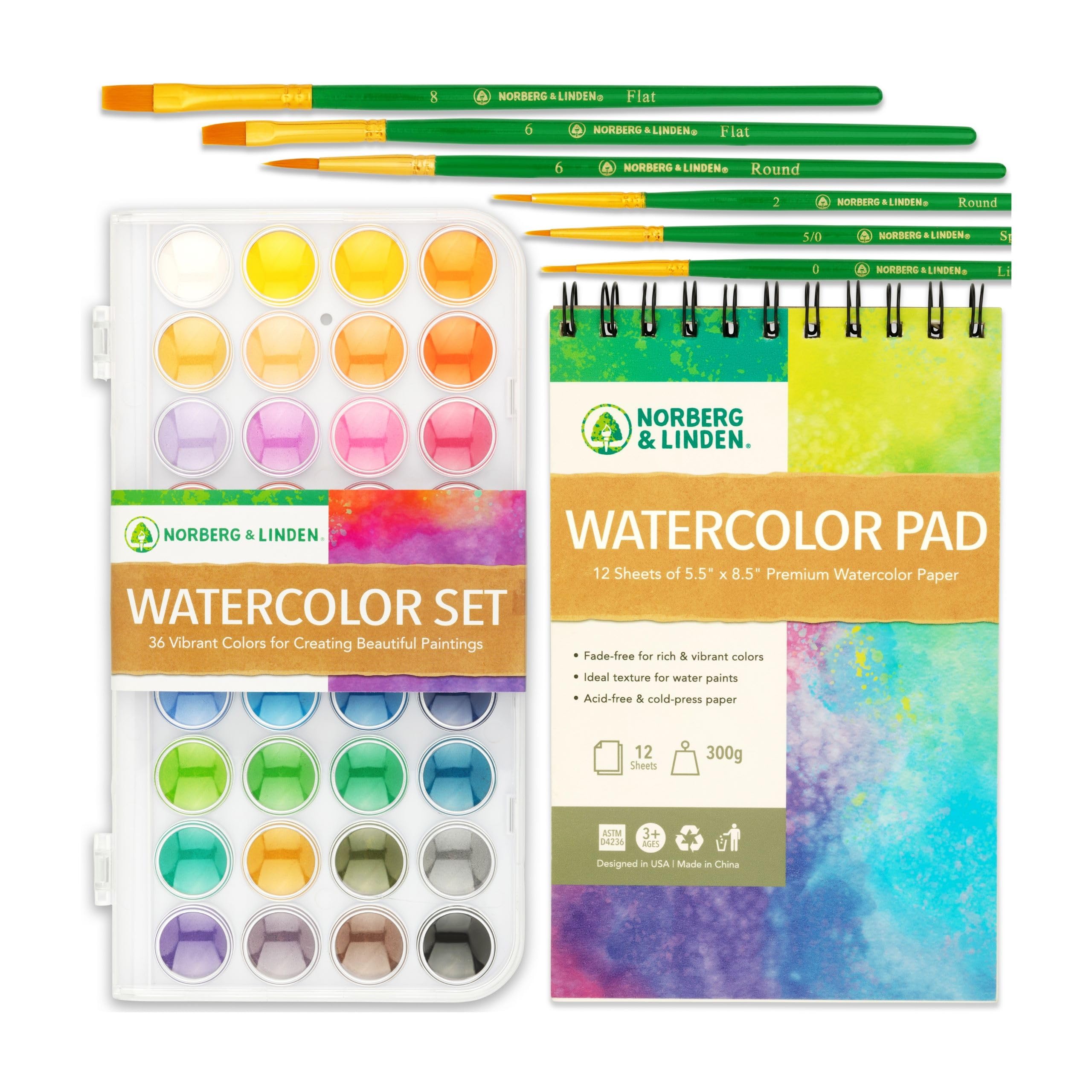 Norberg & Linden watercolor palette with 36 colors for versatile painting projects