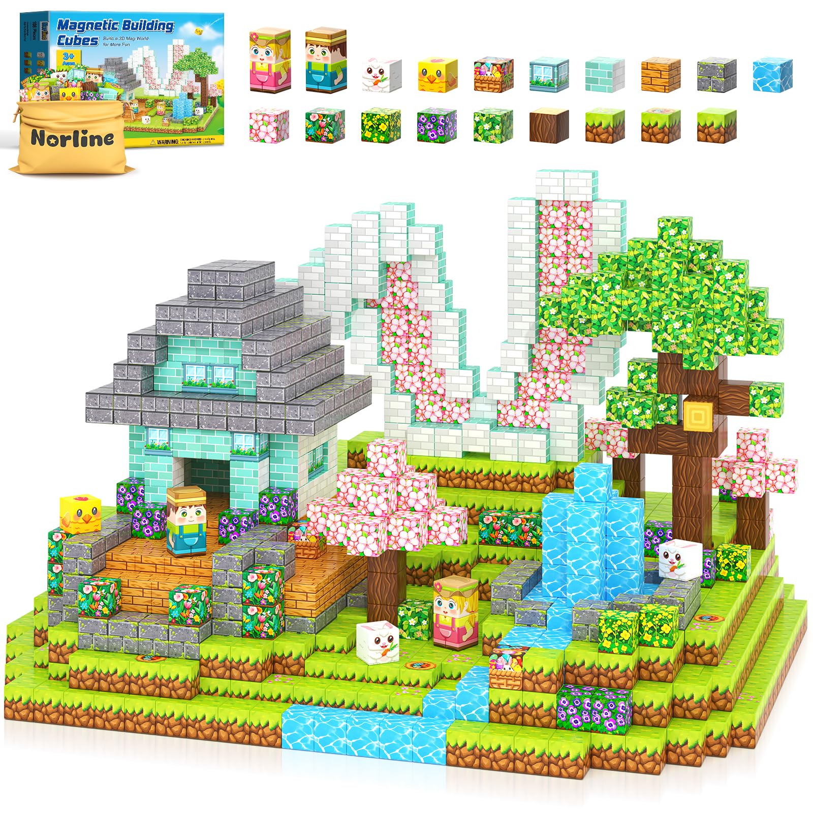 Norline Blooming Garden castle with 108PCS magnetic blocks for imaginative play.