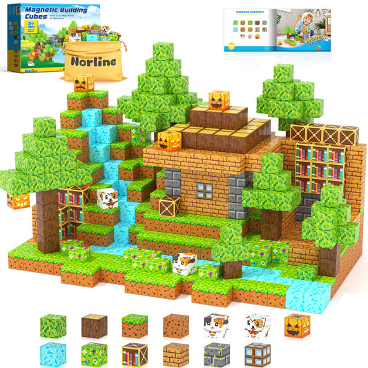 Norline MAGWORLD forest cottage setup with magnetic blocks sparks imaginative play and fine motor skills.