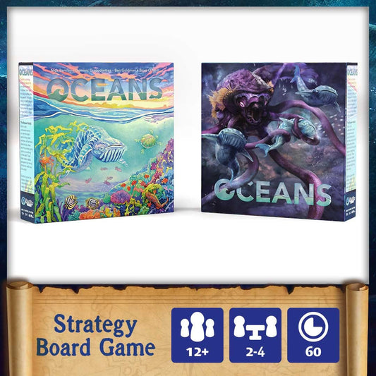 North Star Games Oceans components include sea-themed pieces and tiles for strategic engine-building play.