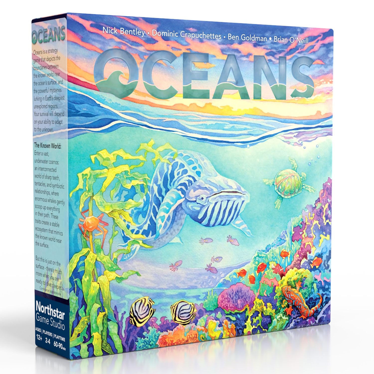 North Star Games Oceans game cover art showcases vibrant underwater world for family game nights.