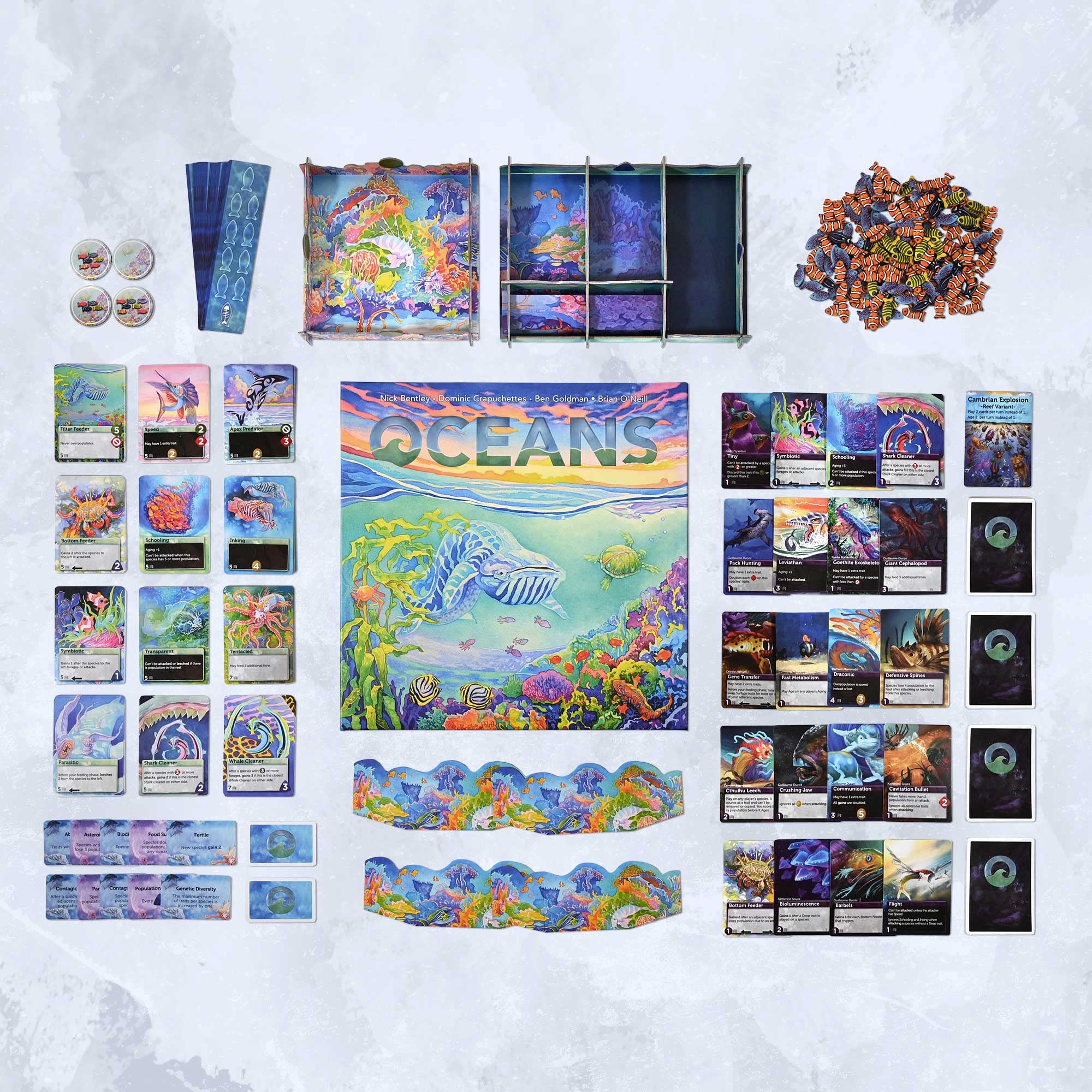 North Star Games Oceans table presence with bold art enhances game night ambiance.