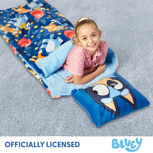 Northwest Bluey B for Balloon slumber bag fully unzipped, showing generous space for growth.